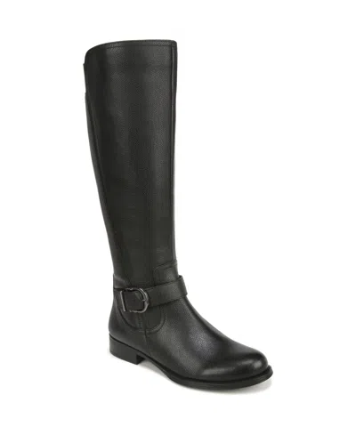 Naturalizer Jaya Wide Calf Knee High Block Heel Riding Boots In Black Leather