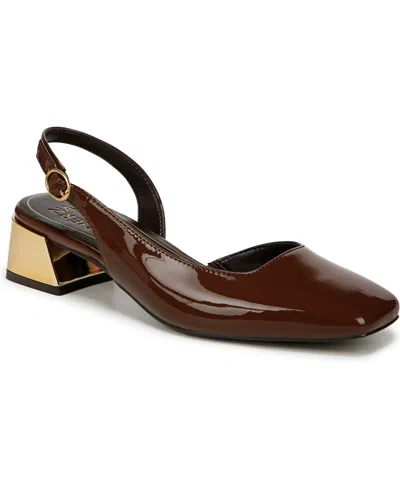 Naturalizer Jayla Mid-heel Square Toe Slingback Pumps In Cappuccino Brown Faux Patent