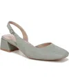 Naturalizer Jayla Mid-heel Square Toe Slingback Pumps In Pistachio Green Embossed Suede