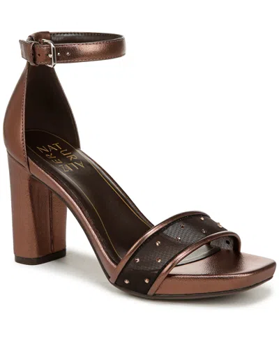 Naturalizer Joy 2 Dress Ankle Strap Sandals In Cinnamon Faux Leather,fabric