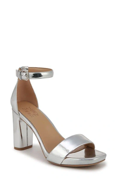 Naturalizer Joy Ankle Strap Sandal In Silver Faux Leather