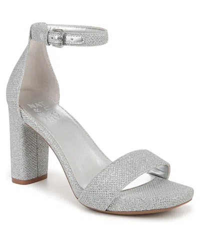 Naturalizer Joy Dress Ankle Strap Sandals In Silver Glitter Fabric
