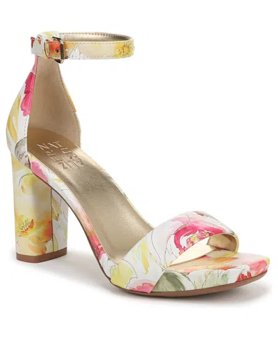 Naturalizer Joy Square Toe Ankle Strap Dress Sandals In Sunlight Yellow Floral Leather