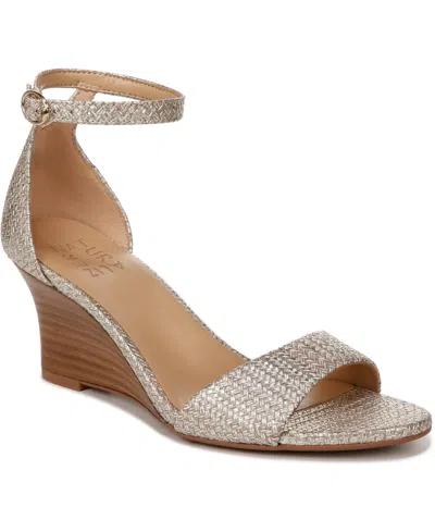 Naturalizer Limited Edition Vera Ankle Strap Dress Sandals In Light Gold Woven Embossed Leather