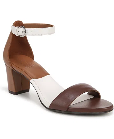 Naturalizer Limited Edition Vera Ankle Strap Dress Sandals In Tea,white Leather