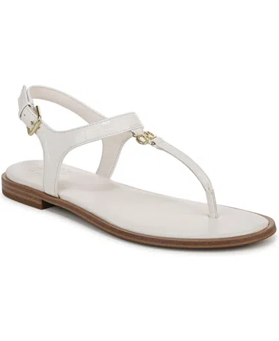 Naturalizer Lizzi T-strap Flat Sandals In Warm White Croco Embossed Faux Leather