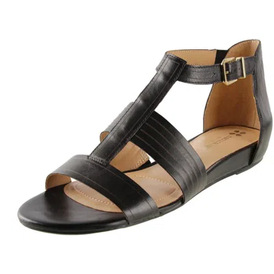 Naturalizer Longing Womens Leather Low Wedge T-strap Sandals In Black