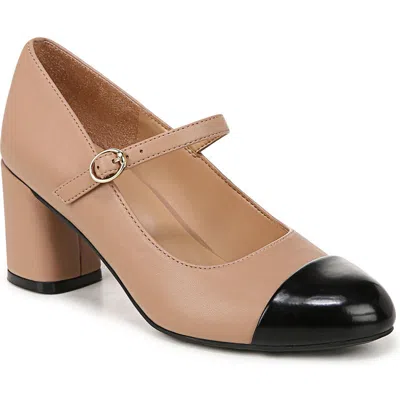 Naturalizer Lovable Womens Metallic Faux Leather Mary Jane Heels In Taupe,black Faux Leather