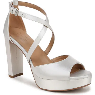 Naturalizer Melody Platform Sandal In Pearl White Satin