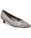 Naturalizer Natalia Kitten-heel Pointed Toe Pumps In Silver Snake Print Leather