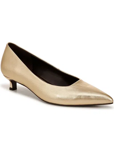 Naturalizer Natalia Womens Leather Pointed Toe Kitten Heels In Gold