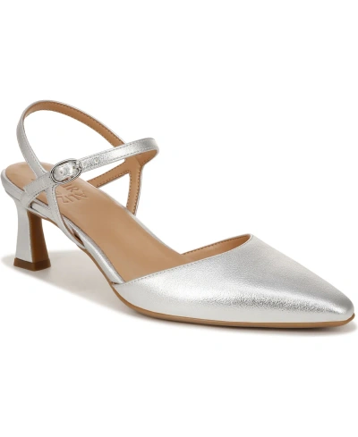 Naturalizer Tara Ankle Strap Pumps In Silver Faux Leather