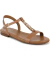 Naturalizer Teach T-strap Flat Sandals In Saddle Tan Leather