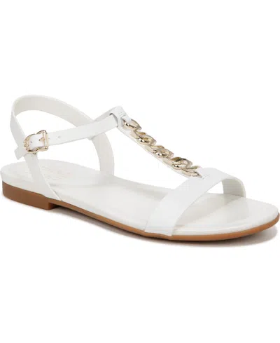 Naturalizer Teach T-strap Flat Sandals In White Leather