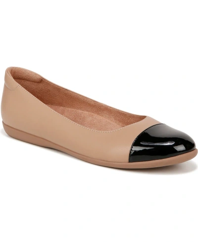 Naturalizer Varali Cap-toe Ballet Flats In Taupe,black Faux Leather,faux Patent