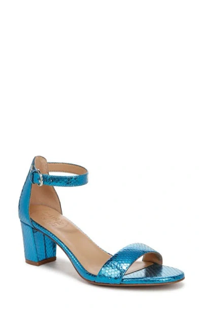 Naturalizer Vera Glitz Ankle Strap Sandal In Blue Metallic Snake Embossed Leather
