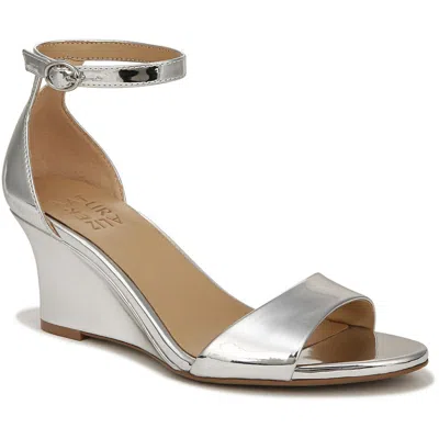 Naturalizer Vera Womens Solid Ankle Strap Wedge Sandals In Silver