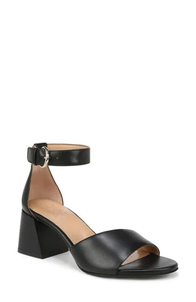 Naturalizer Verly Ankle Strap Flare Heel Sandal In Black Leather