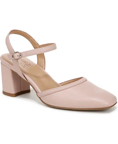 Naturalizer Wave Square Toe Ankle Strap Pumps In Cameo Blush Pink Faux Leather