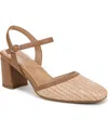 Naturalizer Wave Square Toe Ankle Strap Pumps In Tan Multi Woven Straw,faux Leather