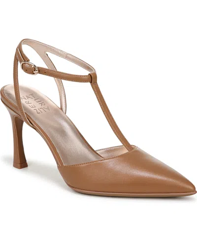 Naturalizer Women's Astrid T-strap Pointed Toe Dress Pumps In Café Metallic Leather