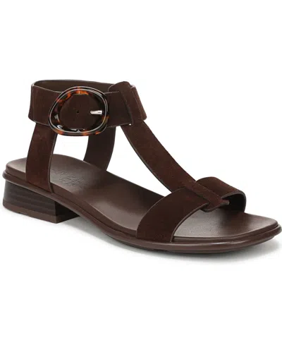 Naturalizer Women's Brandy T-strap Stacked Low Block Heel Sandals In Brown