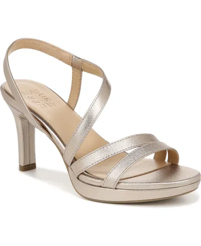Naturalizer Brenta Strappy Sandals In Warm Silver Faux Leather