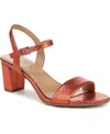 Naturalizer Bristol Block Heel Ankle Strap Sandal In Orange Metallic Snake Embossed Faux Leat