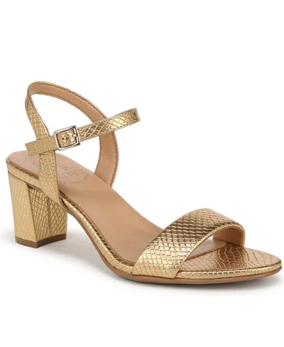 Naturalizer Women's Bristol Block Heel Dress Sandals In Yellow Metallic Snake Embossed Faux Leat