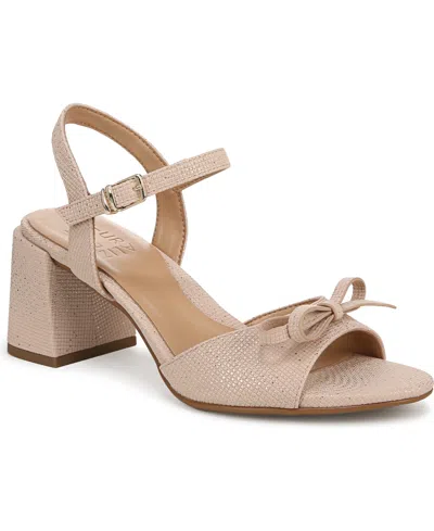 Naturalizer Women's Deandra Block Heel Dress Sandals In Sand Metallic Woven Embossed Faux Leathe