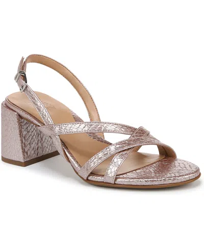Naturalizer Women's Demi Strappy Slingback Block Heel Dress Sandals In Pink Snake Embossed Faux Leather