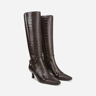 Naturalizer Women's Eartha Knee High Boots In Chocolate Croco Faux Leather In Brown