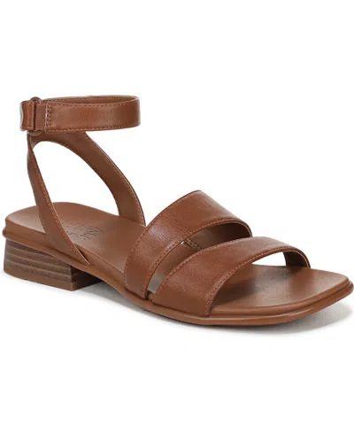 Naturalizer Women's Effie Square Toe Block Heel Flat Sandals In English Tea Brown Faux Leather