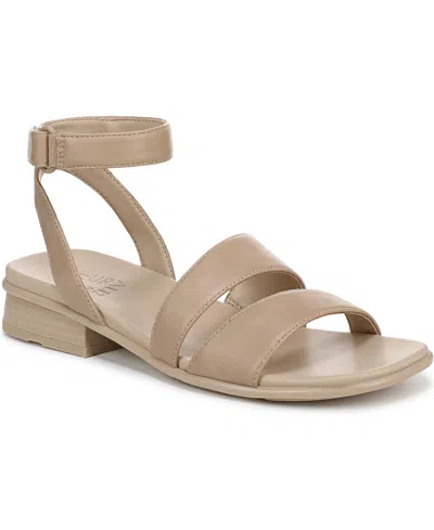 Naturalizer Women's Effie Square Toe Block Heel Flat Sandals In Tan Faux Leather