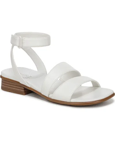 Naturalizer Women's Effie Square Toe Block Heel Flat Sandals In White Faux Leather