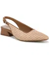 Naturalizer Women's Ginger 2 Snip Toe Asymmetrical Low Block Heel Slingbacks In Tan Woven Raffia,faux Leather
