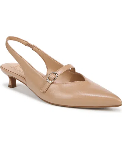 Naturalizer Women's Grayson Pointed Toe Kitten Heel Slingback Pumps In Taupe Crinkle Faux Leather