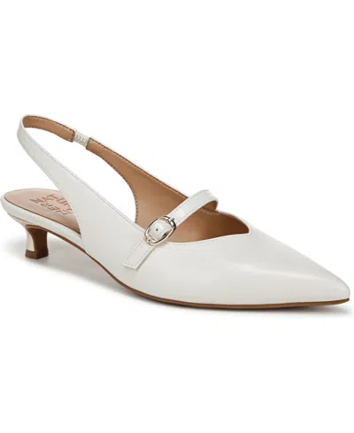 Naturalizer Women's Grayson Pointed Toe Kitten Heel Slingback Pumps In Warm White Crinkle Faux Leather