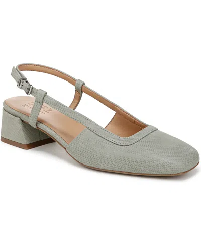 Naturalizer Women's Harper Block Heel Square Toe Slingback Pumps In Pistachio Green Suede