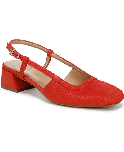 Naturalizer Women's Harper Block Heel Square Toe Slingback Pumps In Red Leather