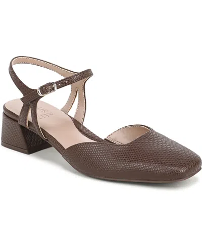 Naturalizer Women's Hattie Block Heel Square Toe Strappy Faux Leather Pumps In Brown