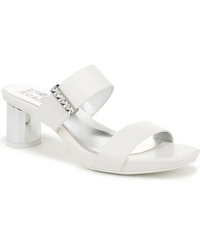 Naturalizer Women's Ida 2 Square Open Toe Slide Dress Sandals In White Faux Leather