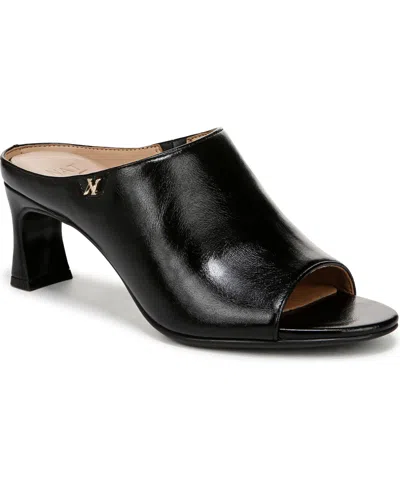 Naturalizer Women's Imogen Peep Toe Slide Dress Sandals In Black Crinkle Faux Leather