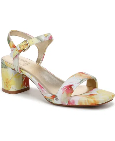 Naturalizer Women's Izzy Block Heel Ankle Strap Dress Sandals In Sunlight Yellow Floral Leather