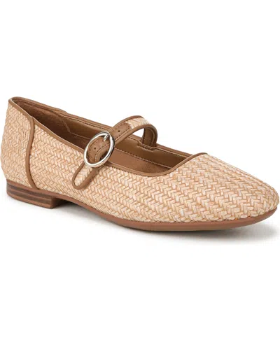 Naturalizer Women's Kelly 4 Square Toe Mary Jane Flats In Tan Woven Raffia,faux Leather