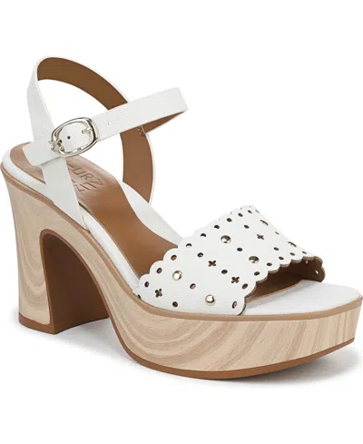 Naturalizer Women's Kira Block Heel Square Toe Platform Sandals In White Faux Leather