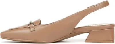 Pre-owned Naturalizer Women's Lindsey Slingback Pointed Toe Low Block Heel Flat Pump In Hazelnut Brown Leather