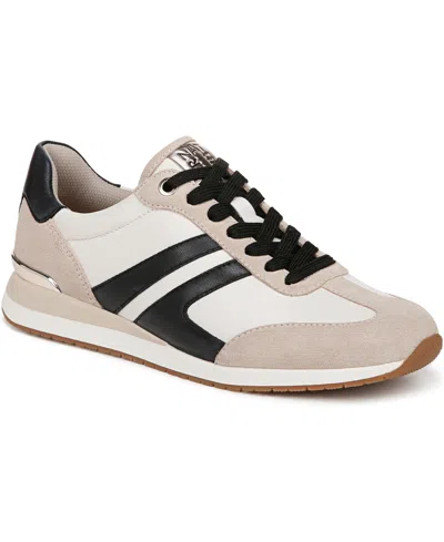 Naturalizer Women's Lorena Closed Round Toe Lace Up Sneakers In Porcelain,black Fabric,suede,leather