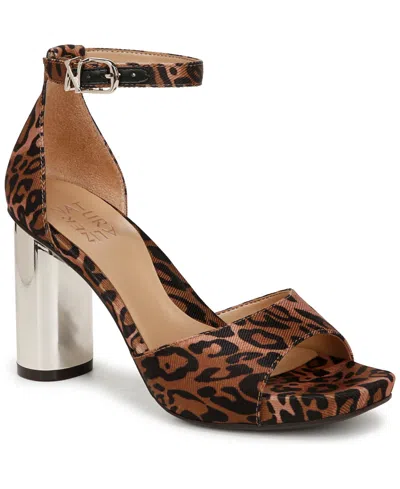 Naturalizer Women's Malia Block Heel Open Square Toe Platform Sandals In Natural Cheetah Print Fabric