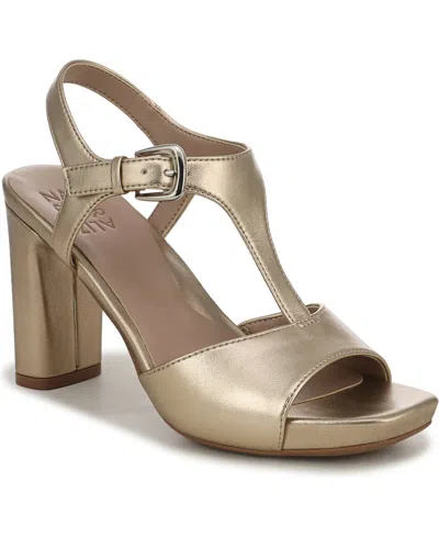 Naturalizer Women's Marlowe Faux Leather Strappy Block Heel Open Toe Sandals In Gold